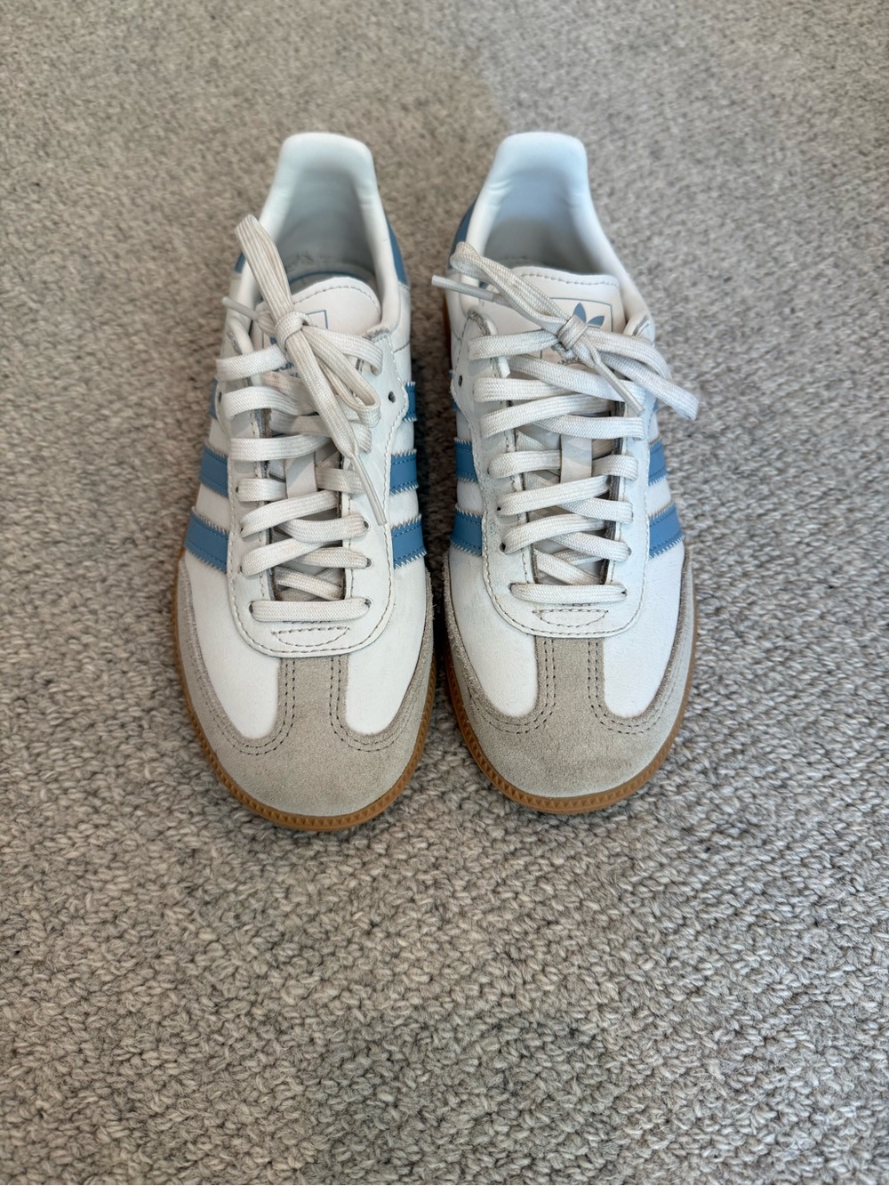 adidas Kids White and Light Blue Retro Three-Stripe Sneakers